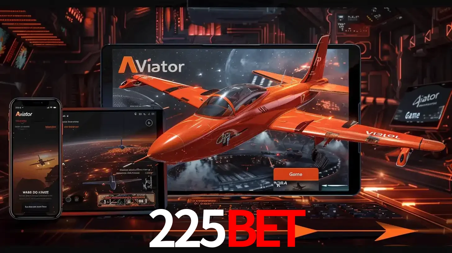 Apresentação tecnológica do jogo Aviator com um avião saindo da tela de um tablet, demonstrando a experiência imersiva em múltiplos dispositivos no 225bet.