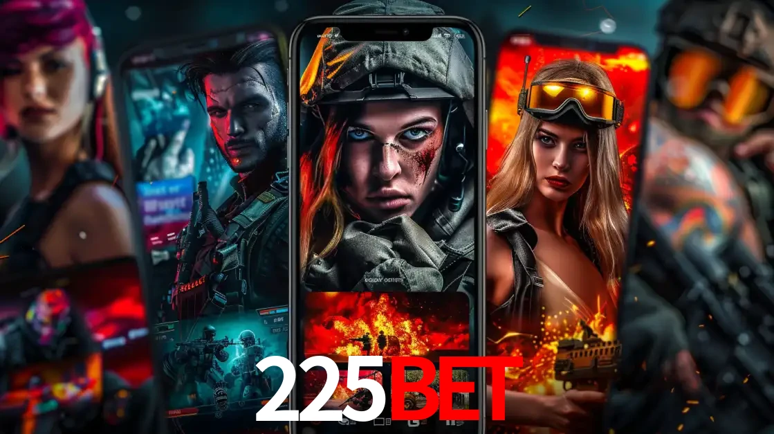 Montagem de telas de celular mostrando diversos personagens, masculinos e femininos, de um jogo de tiro, ilustrando a diversidade de equipes de e-sports para apostar no 225bet.