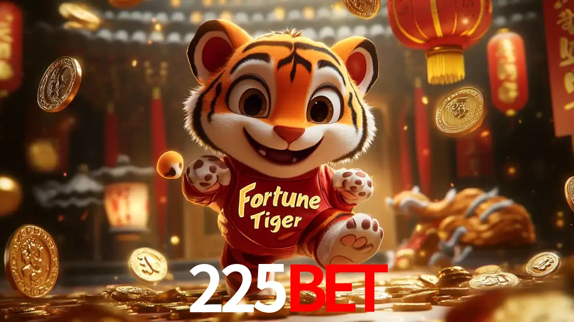 O alegre personagem do Fortune Tiger correndo sobre um caminho de moedas de ouro, simbolizando os grandes prêmios e a diversão do popular jogo de slot do 225bet.